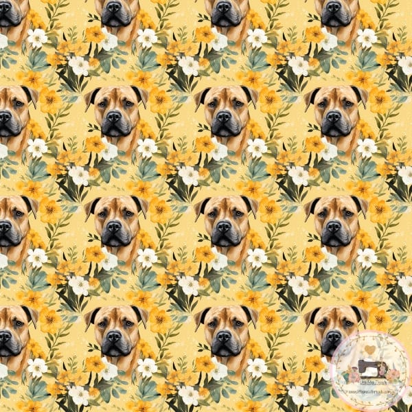 PRE ORDER - American Staffordshire Yellow Floral - Fabric Fabric