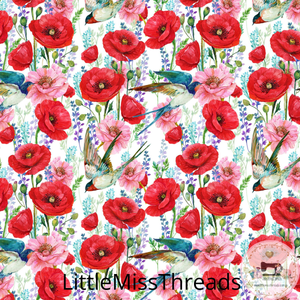 PRE ORDER - Anzac Poppies Birds - Fabric - Fabric from [store] by Little Miss Threads - 