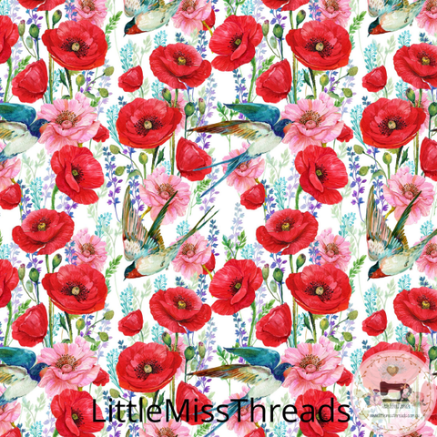 PRE ORDER - Anzac Poppies Birds - Fabric - Fabric from [store] by Little Miss Threads - 