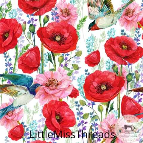 PRE ORDER - Anzac Poppies White Large - Fabric - Fabric from [store] by Little Miss Threads - 