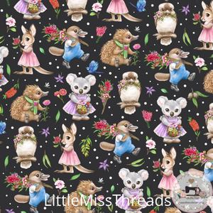PRE ORDER - Aussie Animals Black - Fabric - Fabric from [store] by Little Miss Threads - 