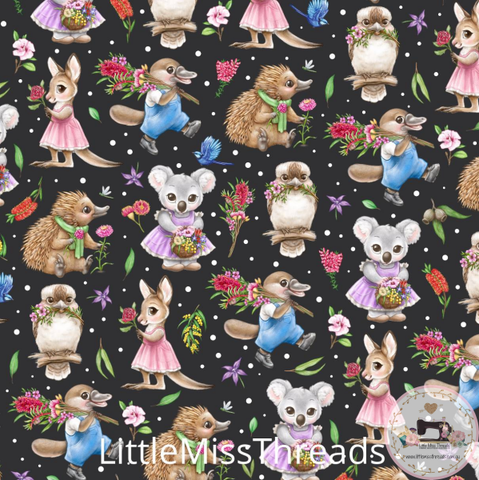 PRE ORDER - Aussie Animals Black - Fabric - Fabric from [store] by Little Miss Threads - 