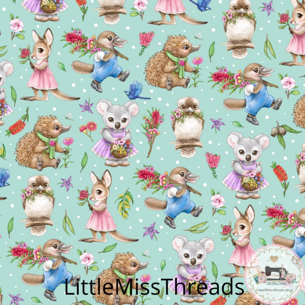 PRE ORDER - Aussie Animals Green - Fabric - Fabric from [store] by Little Miss Threads - 