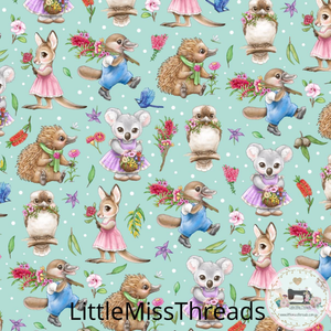 PRE ORDER - Aussie Animals Green - Fabric - Fabric from [store] by Little Miss Threads - 