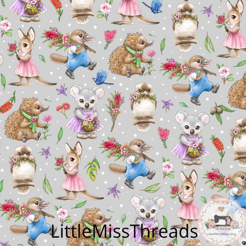 PRE ORDER - Aussie Animals Grey - Fabric - Fabric from [store] by Little Miss Threads - 
