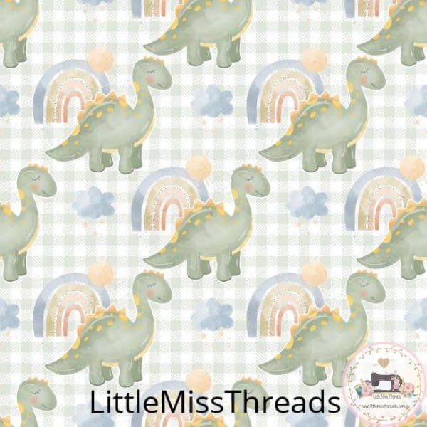 PRE ORDER - Baby Dino Green Check - Fabric - Fabric from [store] by Little Miss Threads - 