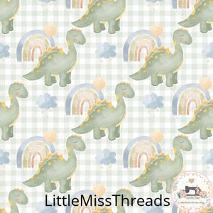 PRE ORDER - Baby Dino Green Check - Fabric - Fabric from [store] by Little Miss Threads - 