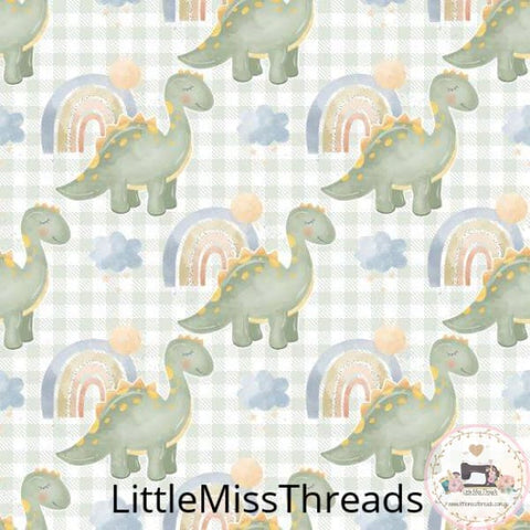 PRE ORDER - Baby Dino Green Check - Fabric - Fabric from [store] by Little Miss Threads - 