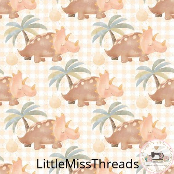 PRE ORDER - Baby Dino Orange Check - Fabric - Fabric from [store] by Little Miss Threads - 
