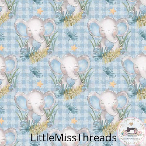 PRE ORDER - Baby Elephant Blue Check - Fabric - Fabric from [store] by Little Miss Threads - 
