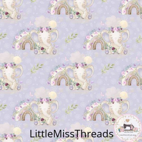 PRE ORDER - Baby Elephant Purple Flower - Fabric - Fabric from [store] by Little Miss Threads - 