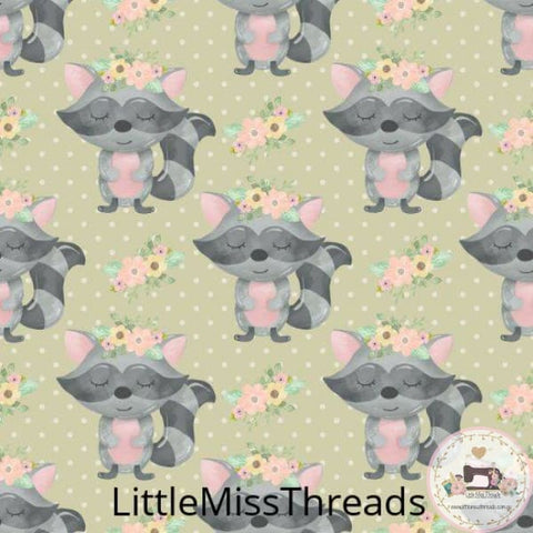 PRE ORDER - Baby Racoon Green - Fabric - Fabric from [store] by Little Miss Threads - 