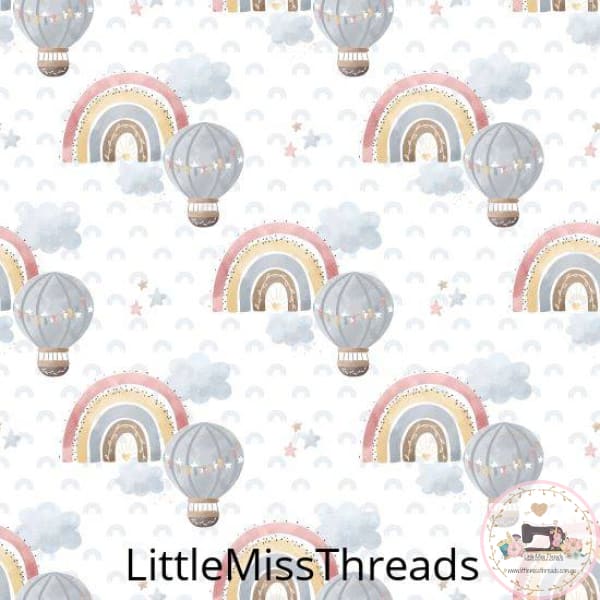 PRE ORDER - Baby Rainbow Balloon Ride White - Fabric - Fabric from [store] by Little Miss Threads - 