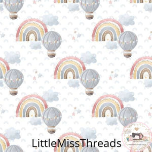 PRE ORDER - Baby Rainbow Balloon Ride White - Fabric - Fabric from [store] by Little Miss Threads - 