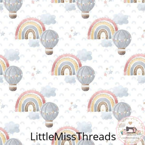 PRE ORDER - Baby Rainbow Balloon Ride White - Fabric - Fabric from [store] by Little Miss Threads - 