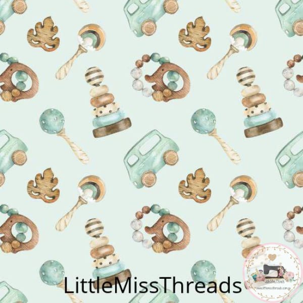 PRE ORDER - Baby Rattles Green - Fabric - Fabric from [store] by Little Miss Threads - 