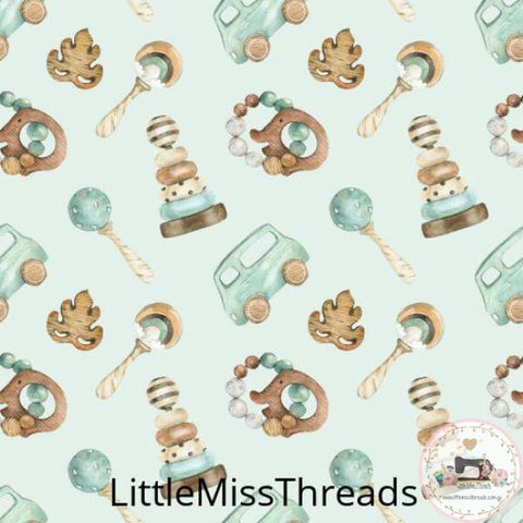 PRE ORDER - Baby Rattles Green - Fabric - Fabric from [store] by Little Miss Threads - 