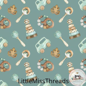 PRE ORDER - Baby Rattles Teal - Fabric - Fabric from [store] by Little Miss Threads - 