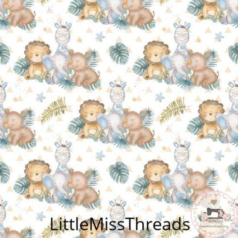 PRE ORDER - Baby Safari Friends White - Fabric - Fabric from [store] by Little Miss Threads - 