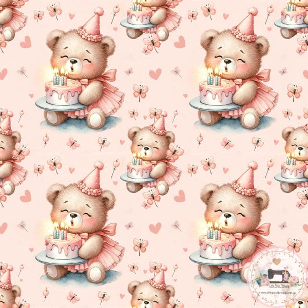 PRE ORDER - Birthday Teddy Pink - Fabric Fabric