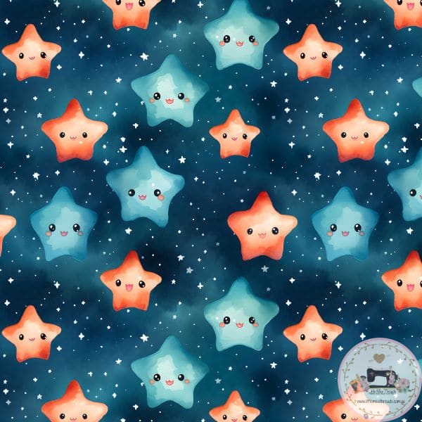 PRE ORDER - Blue and Red Stary Night - Fabric Fabric