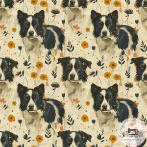 PRE ORDER - Border Collie Vintage Floral - Fabric Fabric
