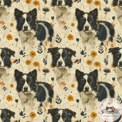 PRE ORDER - Border Collie Vintage Floral - Fabric Fabric
