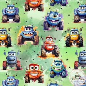 PRE ORDER Cartoon Monster Trucks Fabric Fabric