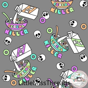 PRE ORDER - Cereal Killer Grey - Fabric - Fabric from [store] by Little Miss Threads - Halloween
