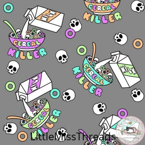 PRE ORDER - Cereal Killer Grey - Fabric - Fabric from [store] by Little Miss Threads - Halloween