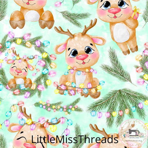 PRE ORDER - Christmas Cute Reindeer Aqua - Fabric - Fabric from [store] by Little Miss Threads - 