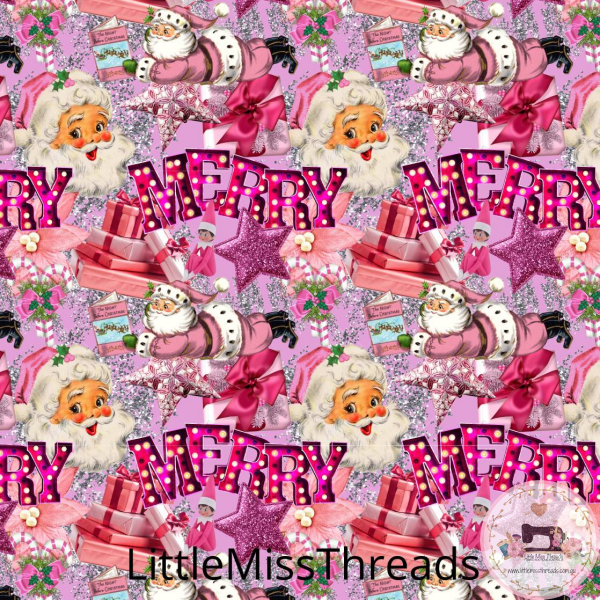 PRE ORDER - Christmas Merry Santa Pink - Fabric - Fabric from [store] by Little Miss Threads - 