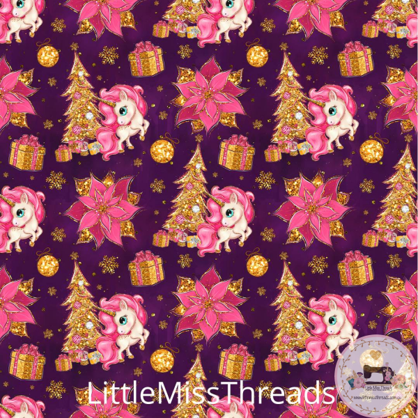 PRE ORDER - Christmas Unicorns Purple - Fabric - Fabric from [store] by Little Miss Threads - 