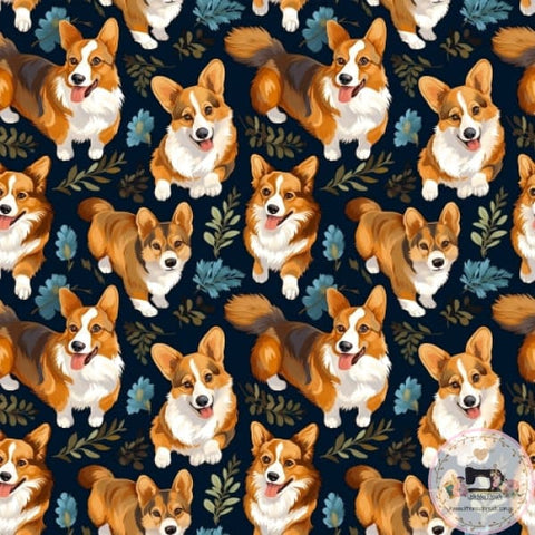 PRE ORDER - Corgi Floral 2 - Fabric Fabric