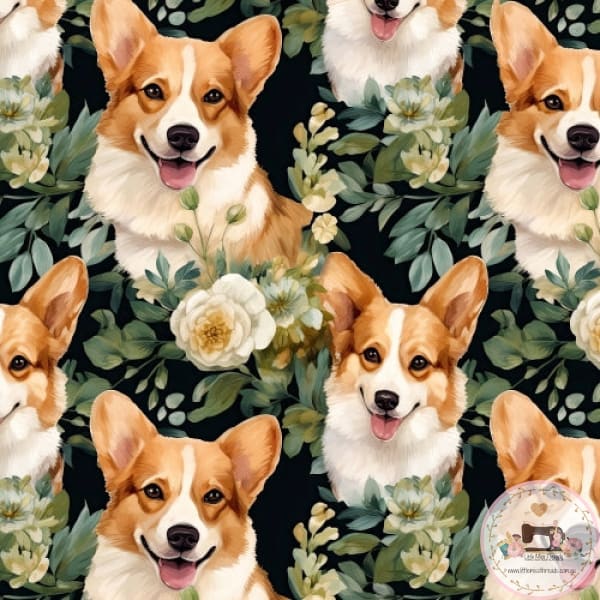 PRE ORDER - Corgi Floral Large - Fabric Fabric