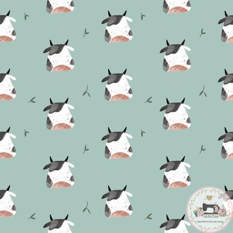 PRE ORDER - Cow Graze in Teal - Fabric Fabric