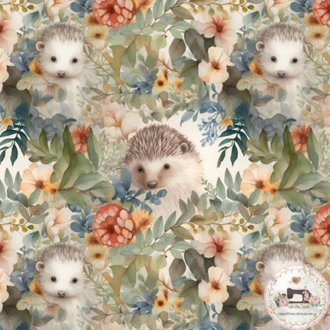PRE ORDER - Cute Watercolour Floral Hedgehogs - Fabric Fabric