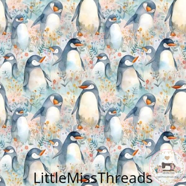 PRE ORDER - Cute Watercolour Penguins - Fabric - Fabric from [store] by Little Miss Threads - 