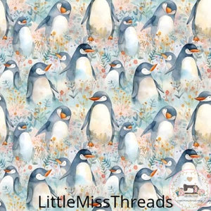 PRE ORDER - Cute Watercolour Penguins - Fabric - Fabric from [store] by Little Miss Threads - 