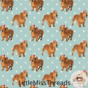 PRE ORDER - Daschund Tan Pups - Fabric - Fabric from [store] by Little Miss Threads - 