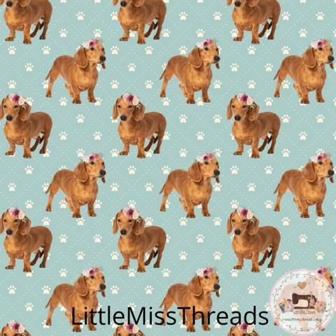 PRE ORDER - Daschund Tan Pups - Fabric - Fabric from [store] by Little Miss Threads - 
