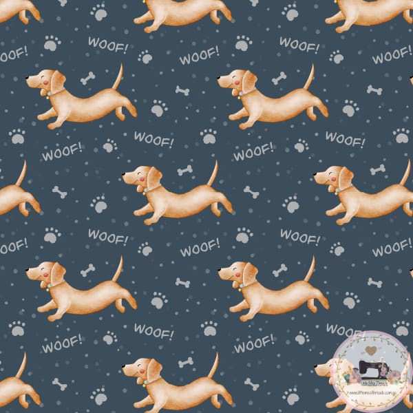 PRE ORDER - Dachshund Woof Navy - Fabric Fabric