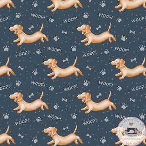 PRE ORDER - Dachshund Woof Navy - Fabric Fabric