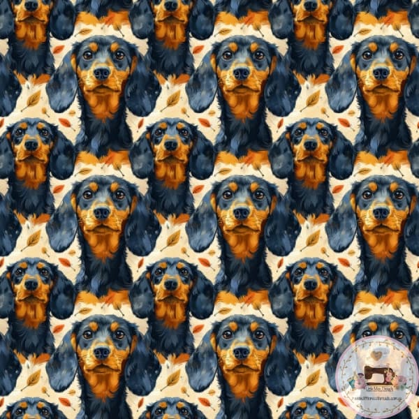 PRE ORDER - Dachshunds and Leaves - Fabric Fabric