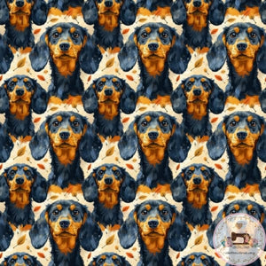 PRE ORDER - Dachshunds and Leaves - Fabric Fabric