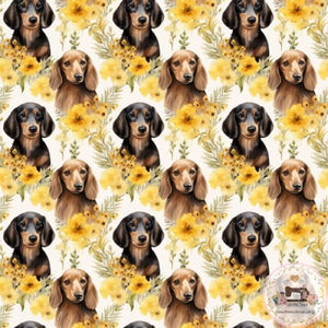 PRE ORDER - Dachshunds Yellow Floral - Fabric Fabric