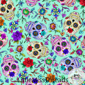 PRE ORDER - Day of the Dead Aqua - Fabric - Fabric from [store] by Little Miss Threads - 