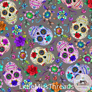 PRE ORDER - Day of the Dead Grey - Fabric - Fabric from [store] by Little Miss Threads - 