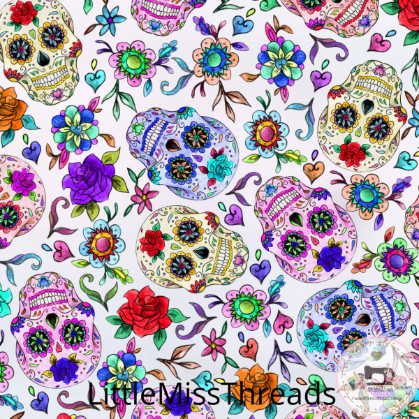 PRE ORDER - Day of the Dead White - Fabric - Fabric from [store] by Little Miss Threads - 