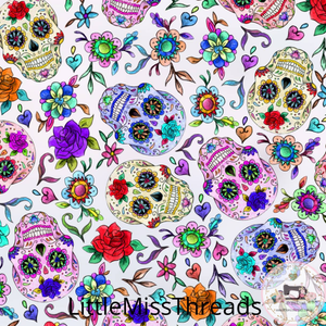 PRE ORDER - Day of the Dead White - Fabric - Fabric from [store] by Little Miss Threads - 